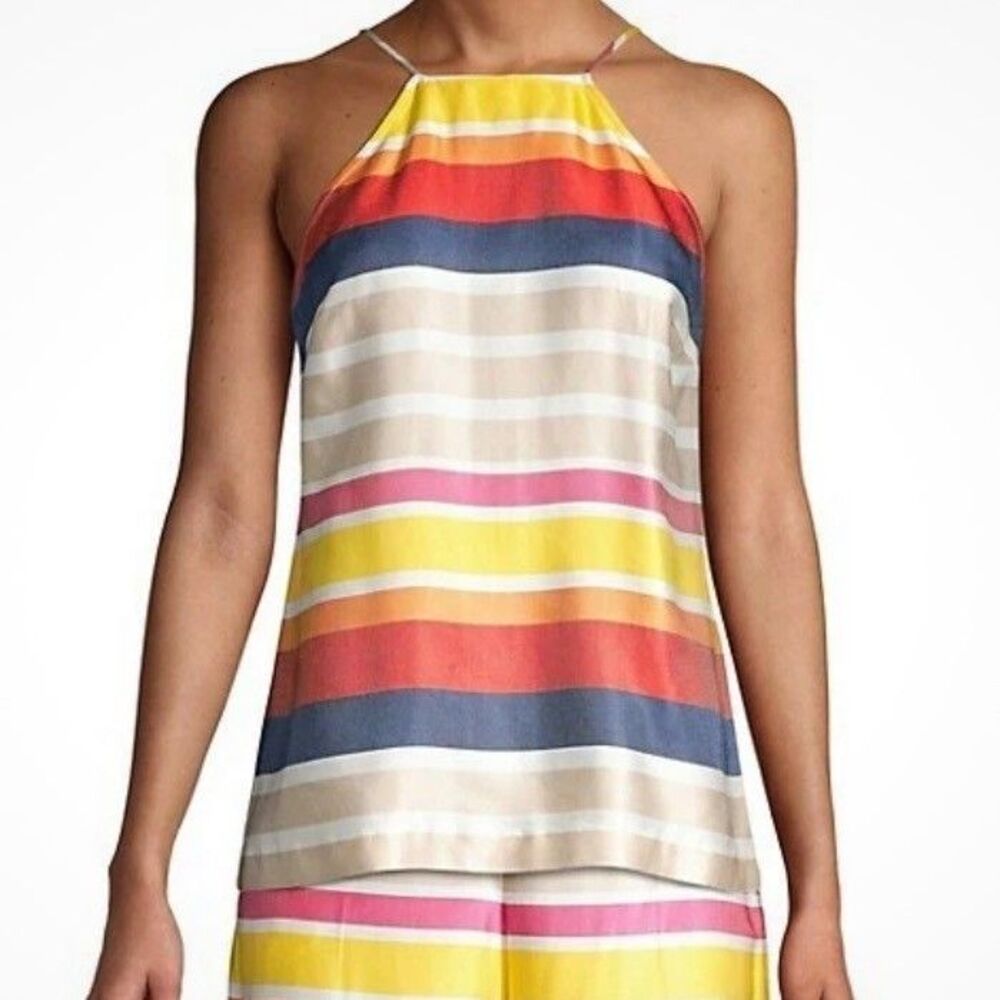 Trina Turk Shangri La Vina Sleeveless Tank Top Halter Striped Multicolor sz 12